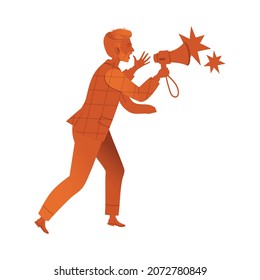 Angry boss yelling into angry boss yells into loudspeake vector illustration