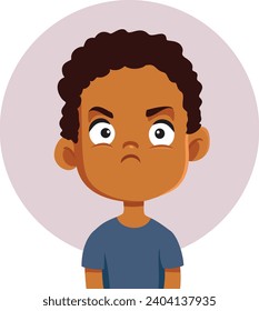 
Angry Boy of African Ethnicity Frowning Upset Vector Character. Unhappy furious little kid feeling infuriated and irritated 
