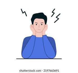 Angry boy. Argument, conflict, negative, emotions, stress, facial expression concepts. Flat cartoon character vector design illustrations.