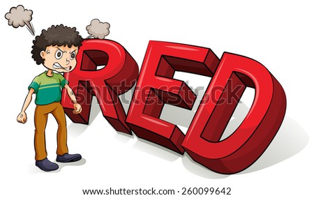 Angry boy beside the big red letters on a white background Stock fotó © 