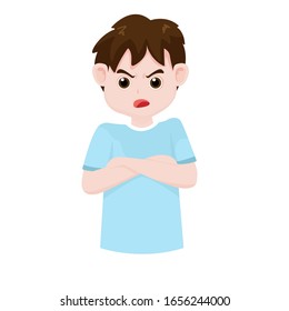 Angry boy or child isolated on white background. Vector illustrations in cartoon characters style.