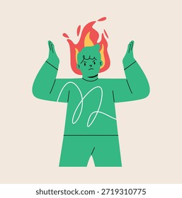 Garoto irritado com chama. Ilustração vetorial colorida
