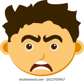 Angry Boy Flat Icon - Frustrated Kid Face Clipart