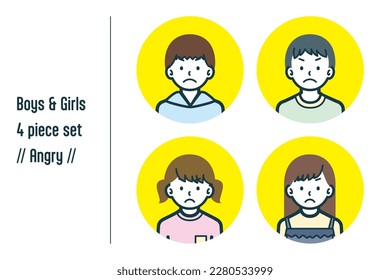 Angry boy  girl illustration set.