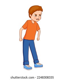 Angry boy isolated on white background. Vector flat cartoon illustration