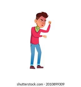 angry boy knocking at door cartoon vector. angry boy knocking at door character. isolated flat cartoon illustration