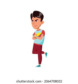 angry boy leaned at wall and looking at enemy in park cartoon vector. angry boy leaned at wall and looking at enemy in park character. isolated flat cartoon illustration