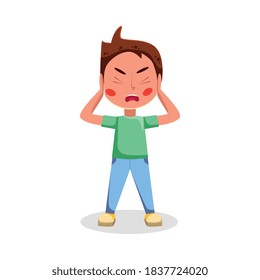 Angry Boy, Naughty Hoodlum Kid Character Cartoon Style Vector Illustration