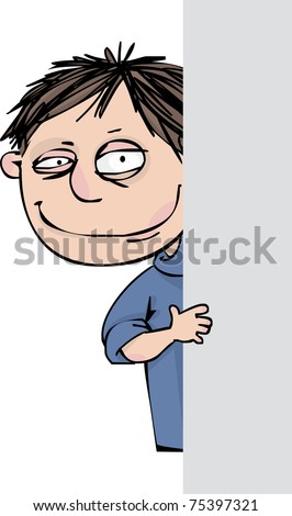 Angry boy peeping out from behind a corner