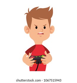 Angry boy playing videogames