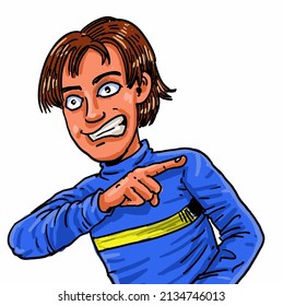 Angry boy pointing his right hand finger