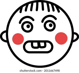 Angry boy with red cheeks, illustration, vector on a white background.