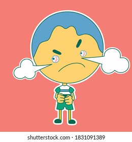 an angry boy with red eyes, color vector clip art on isolated background