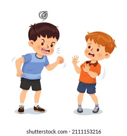 Angry boy shouting at a friend. Children are bullied. Vector illustration