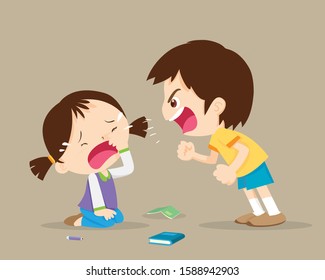 angry boy shouting at friend to crying