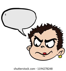 angry boy with speech bubble hand drawn cartoon illustration isolated on white