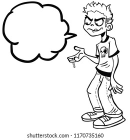 angry boy with talking bubble cartoon illustration isolated on white