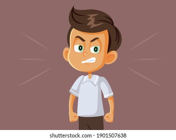 Angry Boy Vector Cartoon Illustration. Frowning child having a crisis feeling frustrated 
