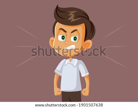 Angry Boy Vector Cartoon Illustration. Frowning child having a crisis feeling frustrated 
