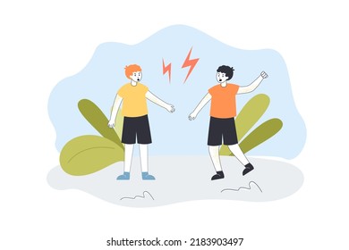 Angry boys fighting and arguing flat vector illustration. Conflict, fight, problem, friendship, relationship, emotion concept for banner, website design or landing web page