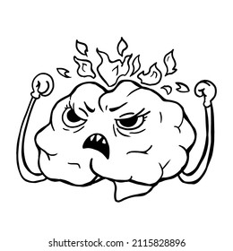 Angry brain character vector illustration on white background