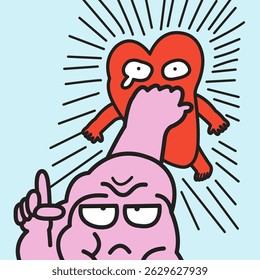 Angry Brain Punching Heart Concept Cartoon Character illustration