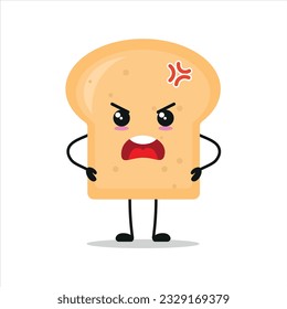 wütender Brotcharakter. verrückter Brotkartoon Emoticon im flachen Stil. Bäckerei Emoji, Vektorgrafik