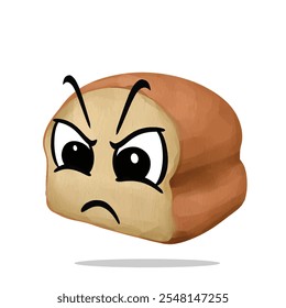 angry bread mascot illustration for design. vintage, watercolor, decorative and texture concept. food, breakfast, menu, kitchen, cooking, baked and pastry themes