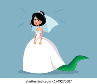 Angry Bride Feeling Unhappy with Wedding Arrangements. Upset wife feeling outraged and screaming funny illustration
