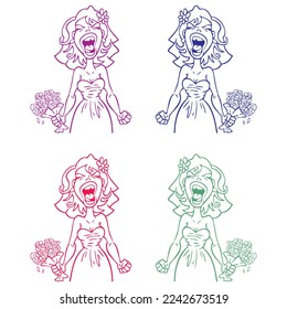 Angry Bride Screaming Vector Illustration. Bride At Wedding
