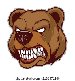 Angry Brown Bear Head Cartoon Mascot Logo Template