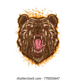 Angry Brown Bear With Open Mouth. 