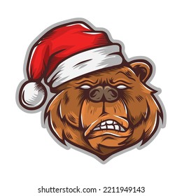 Angry Brown Bear Santa Claus Cartoon 