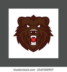 Angry brown bear with sharp teeth and fierce expression, against a plain white background