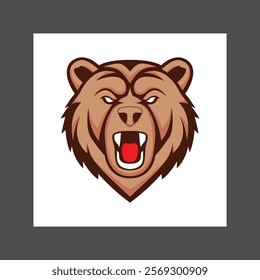 Angry brown bear with sharp teeth and fierce expression, against a plain white background