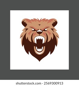 Angry brown bear with sharp teeth and fierce expression, against a plain white background