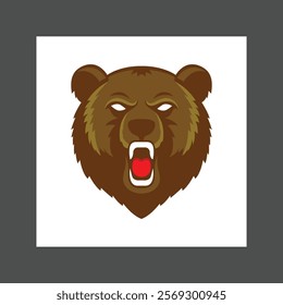 Angry brown bear with sharp teeth and fierce expression, against a plain white background