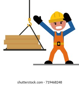 Angry builder. Vector illustration isolated on white background.