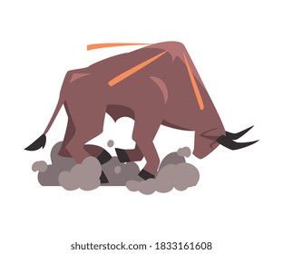 Angry Bull in Attacking Pose, Spanish Corrida Traditional Performance Cartoon Style Vector Illustration