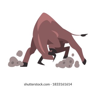 Angry Bull Attacking, Spanish Corrida Traditional Performance Cartoon Style Vector Illustration