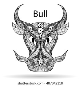 Angry bull face for tattoo, logo, T shirt design and other decoration