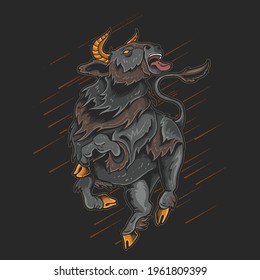angry bull gold horn rampage illustration