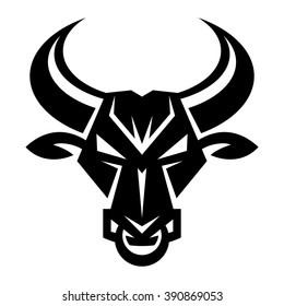 Angry Bull Head with Horns and Nose Ring vector icon