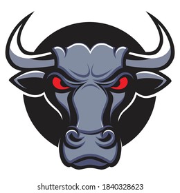 Angry bull head mascot on isolated background