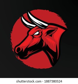 Angry bull head whit red circle mascot graphic