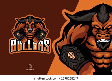 angry bull with horn mascot esport game illustration