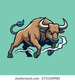 Plantilla de logotipo de Vector de personaje de ilustración de toro enojado