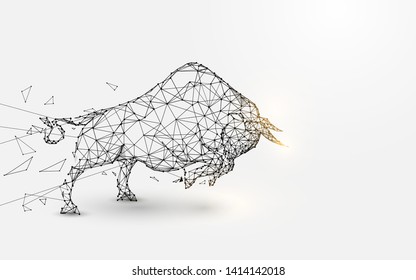 Angry Bull. lines, triangles and particle style design. Illustration vector