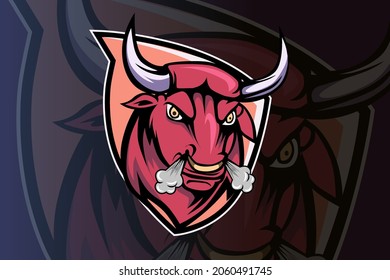 angry bull mascot for sports and esports logo isolated on dark background