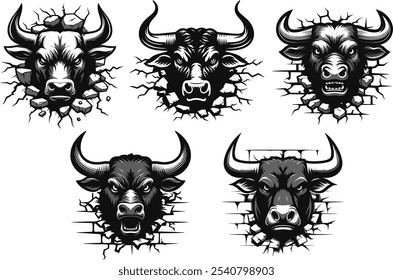 angry bull on crack wall